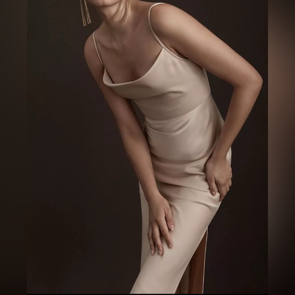 BHLDN Cali Satin Charmeuse Cowl Neck Midi Dress Blush Pink Size 4 - Picture 3 of 11